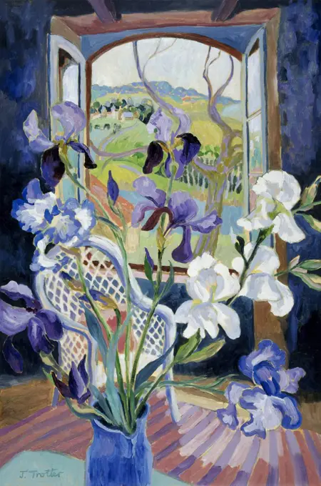 Iris with French Landscape Josephine Trotter (b.1940/British) Oil on canvas  