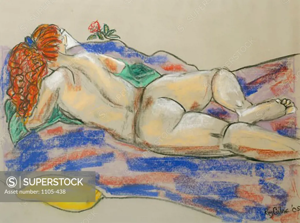 Reclining Nude With Red Hair 2006 Sir Roy Calne (b.20th C. British) Gouache