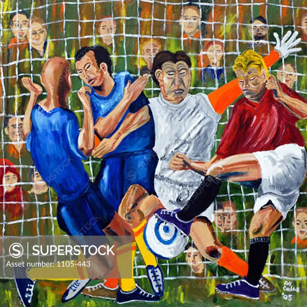 Passion in the goalmouth 2005 Sir Roy Calne (b.20th C. British) Oil