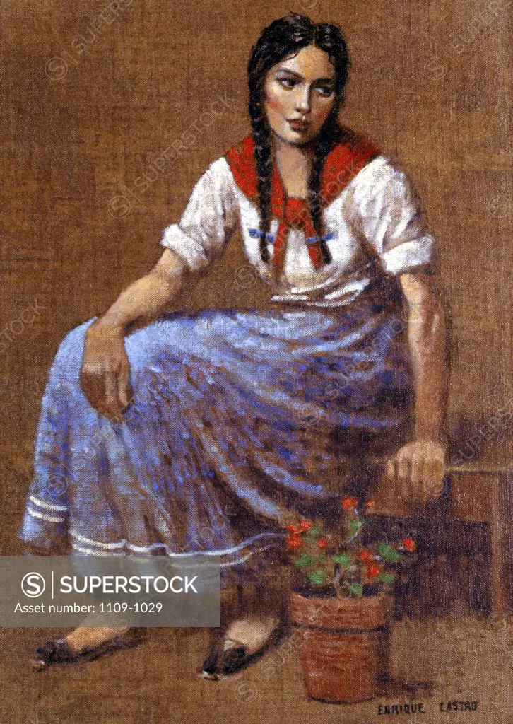 Peasant Woman,  (Paisanita) by Enrique Castro,  oil on canvas,  1996,  Argentina,  Buenos Aires,  Zurbaran Galeria