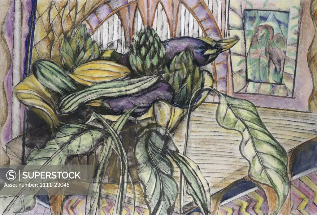 Still Life with Eggplant 1989 Freshman Brown (20th C. American) Mixed Media on Paper