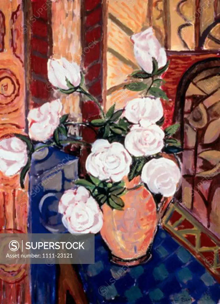 Still Life with White Roses 1996 Freshman Brown (20th C. American) Acrylic on Paper