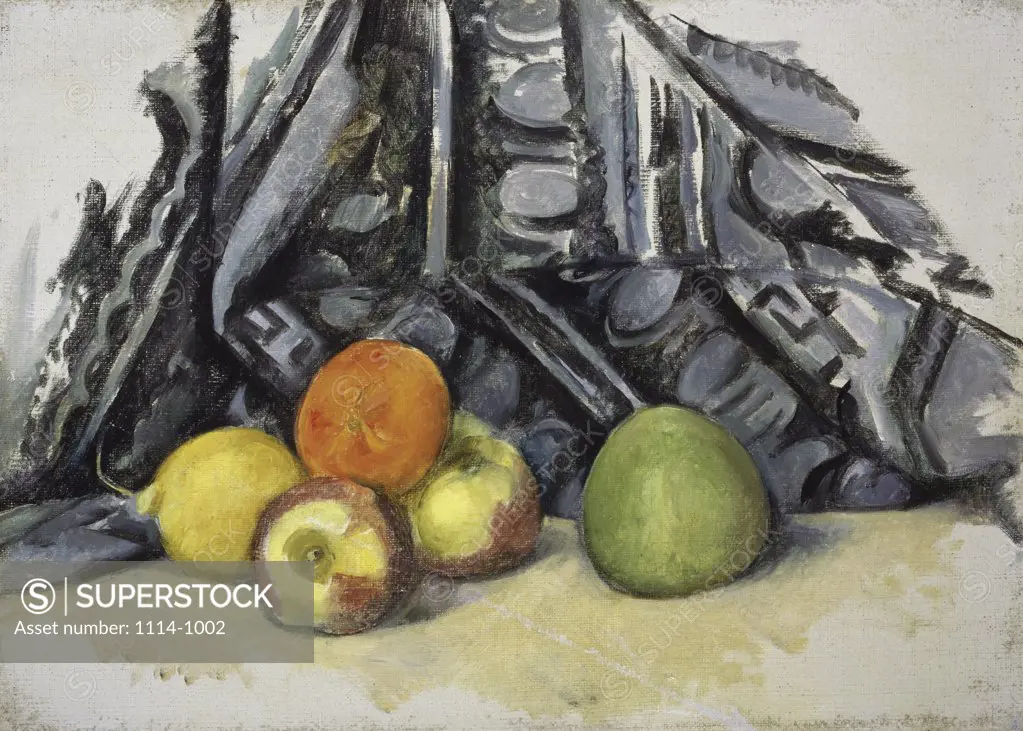 Fruit and Blue Draper (1890-1894) Paul Cezanne (1839-1906 French) Barnes Foundation, Merion, Pennsylvania, USA