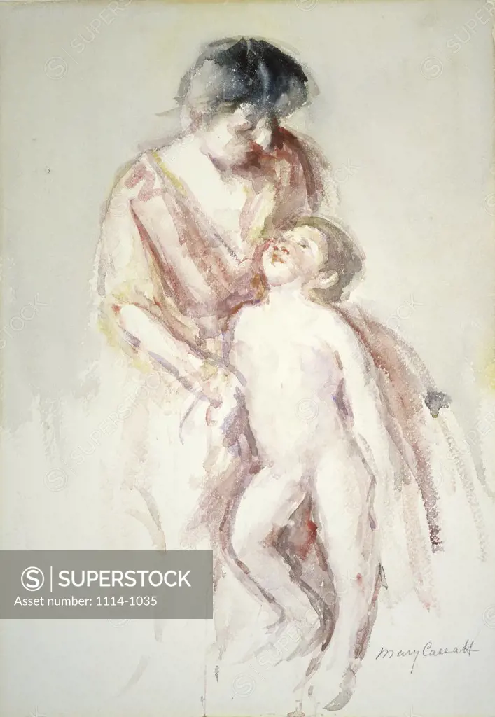 Woman with a Nude Boy at her Left Mary Cassatt (1845-1926/American) Watercolor Barnes Foundation, Merion, Pennsylvania  