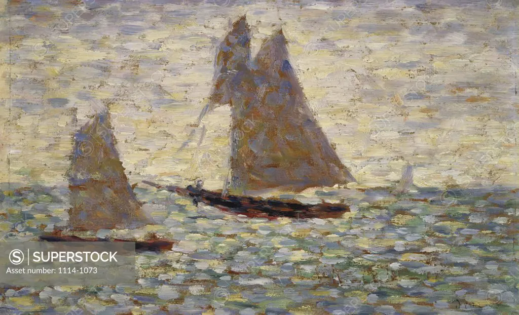 Two Sailboats  1885  Georges Pierre Seurat (1859-1891/French)  Oil on wood panel Barnes Foundation, Merion, Pennsylvania    