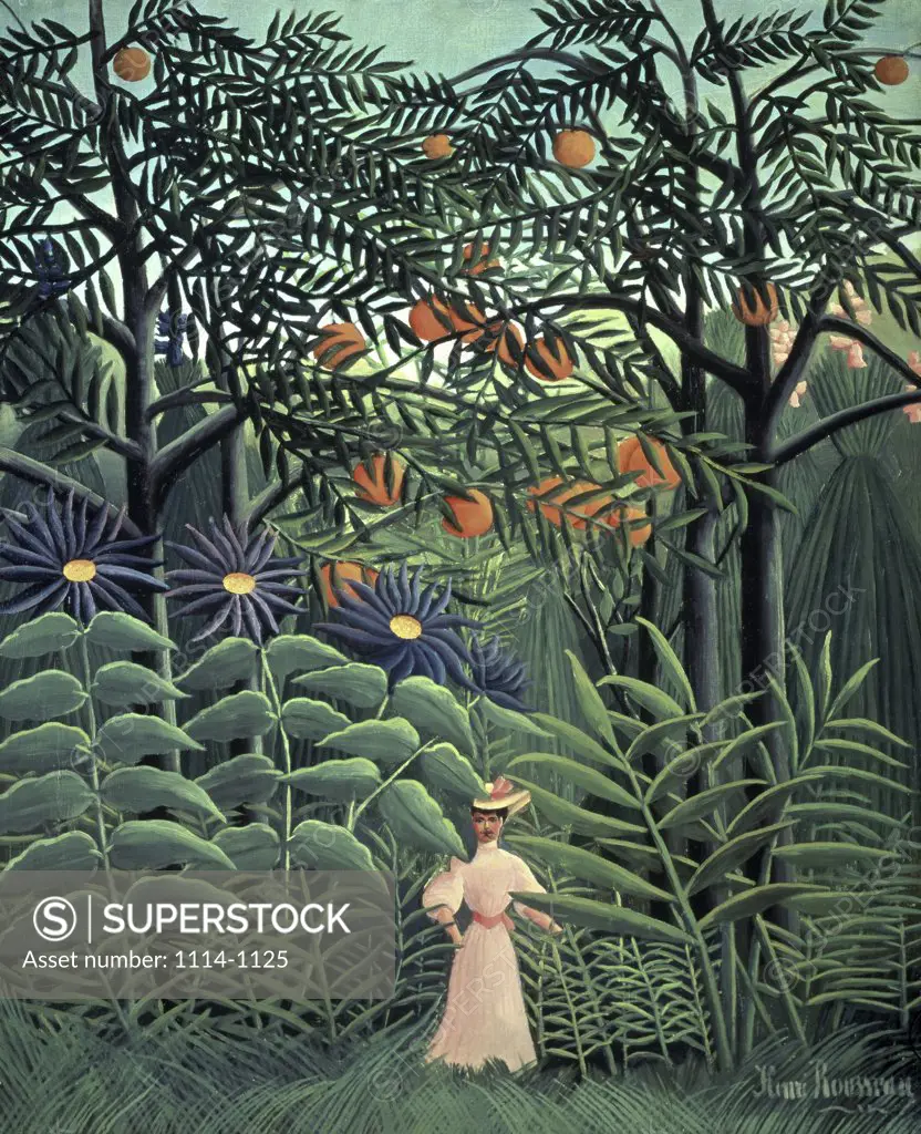 Woman Walking in an Exotic Forest  Femme se Promenante Dans une Foret Exotique 1905, Oil on Canvas Henri  Rousseau (1844-1910/French) Barnes Foundation, Merion, Pennsylvania   