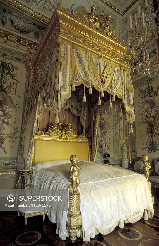 Ornate bed at Pavlovsk Palace, St. Petersburg, Russia