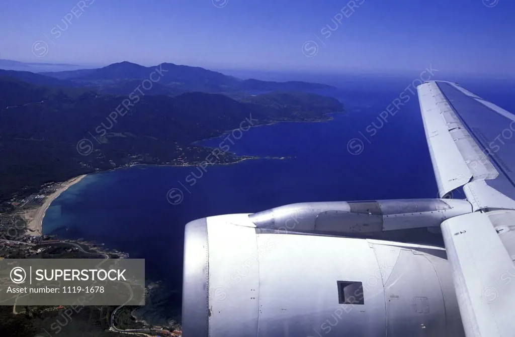 High angle view of a beach viewed from an airplane, Corsica, France
