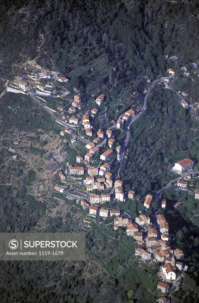 Aerial view of a town, Corsica, France