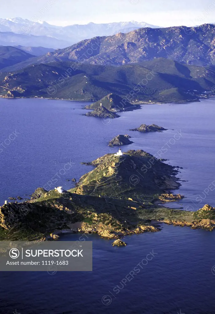 Aerial view of islands, Sanguinaires Islands, Corsica, France