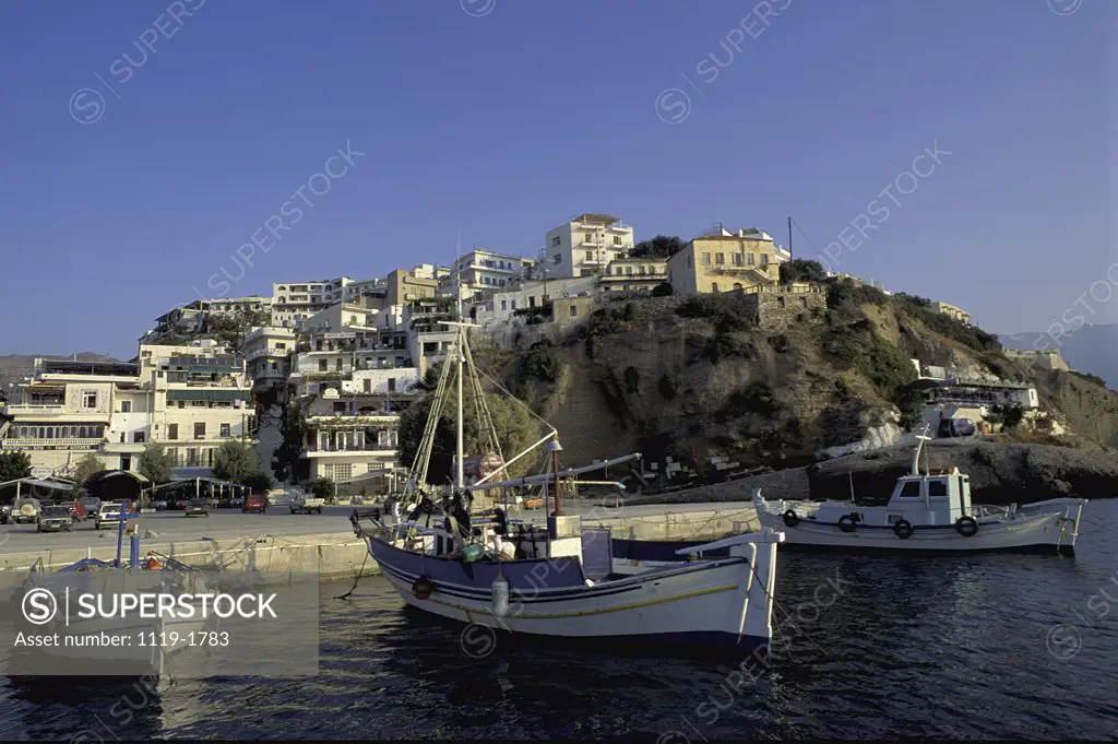 Boats moored at a port, Agia Galini, Crete, Greece