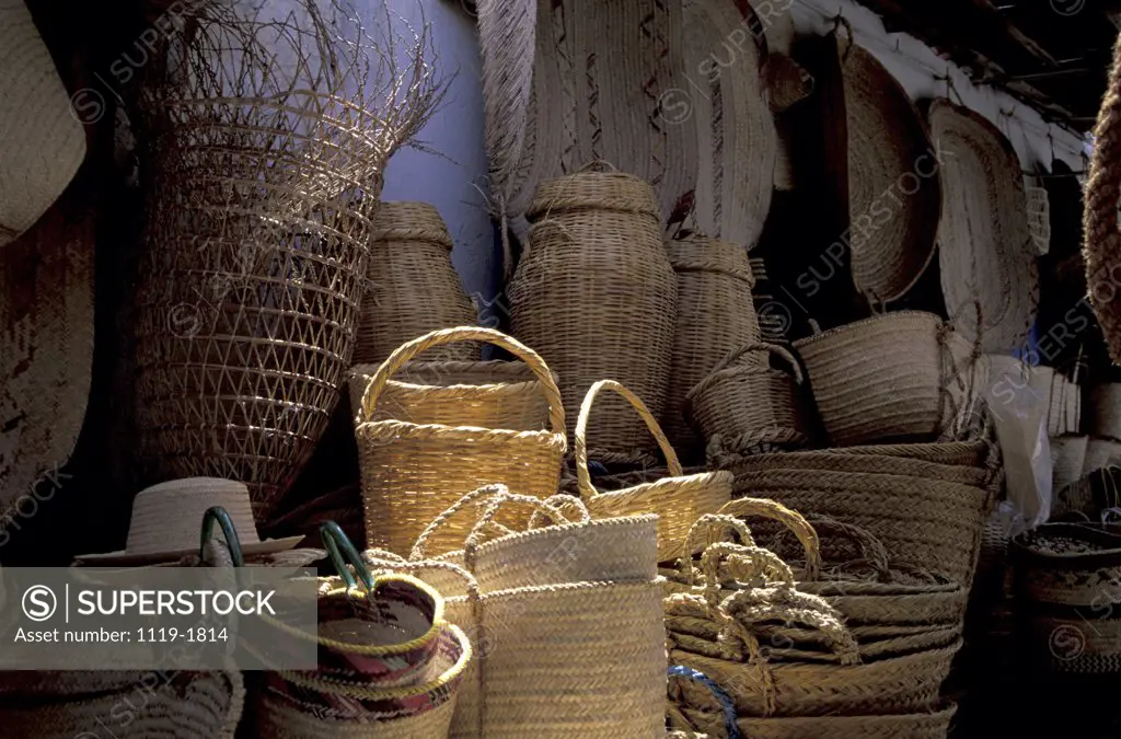 Handmade baskets for sale in a store, Tunisia