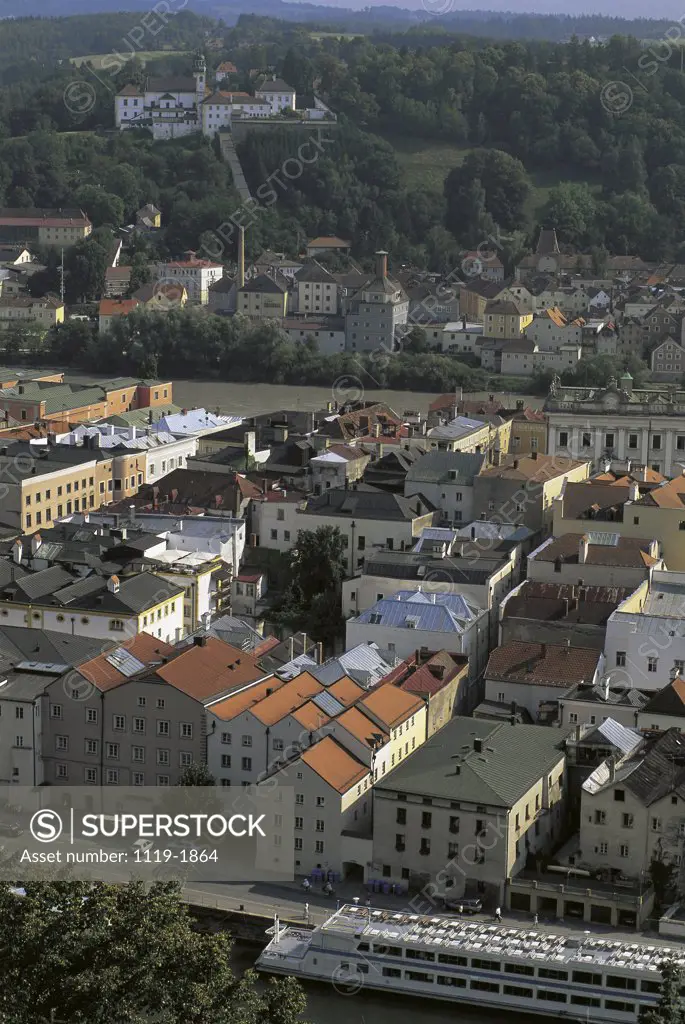 High angle view of a city, Passau, Germany