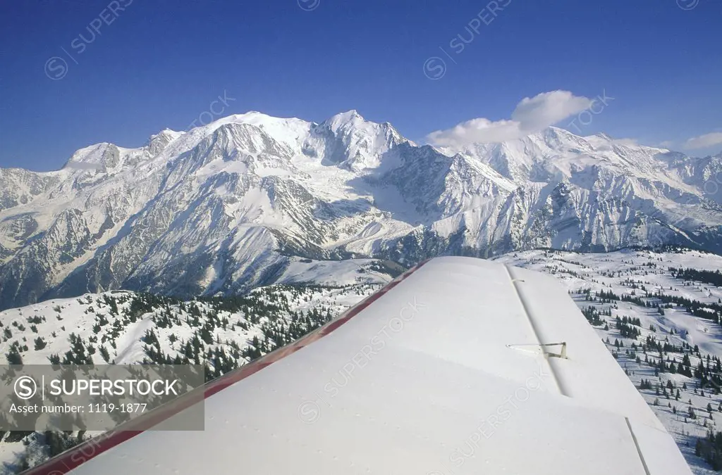 Aerial view of a mountain range as viewed from an airplane, Mont Blanc, France
