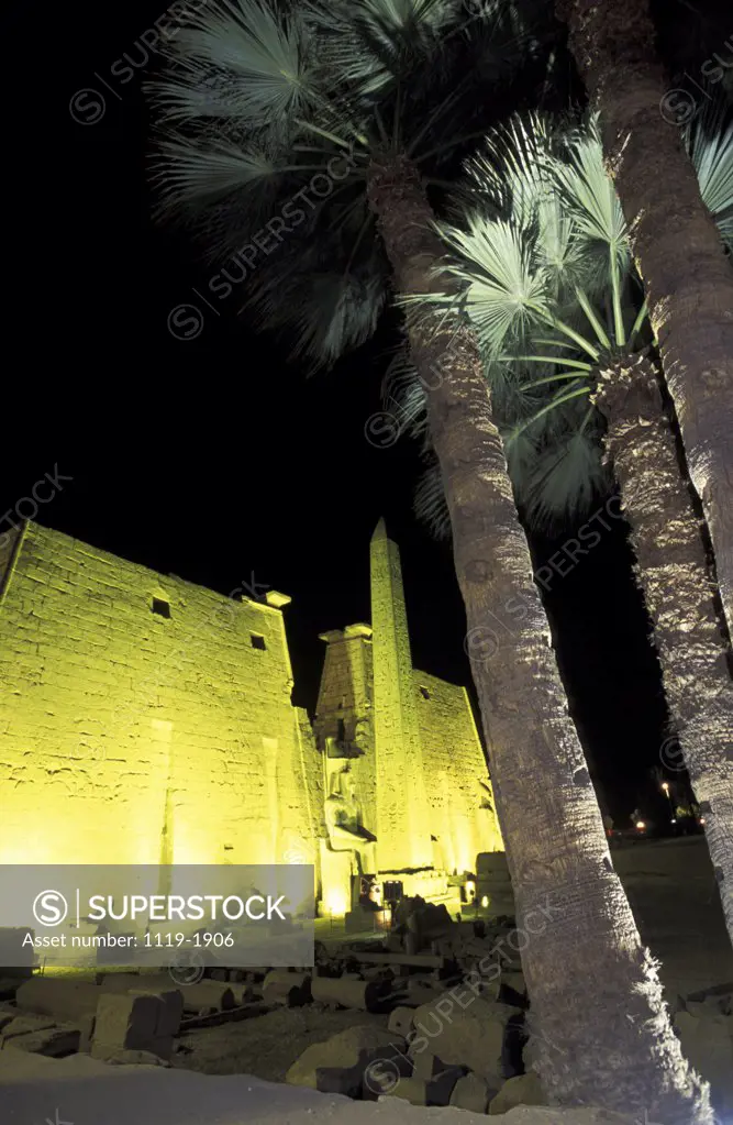 Low angle view of a temple lit up at night, Temple of Luxor, Luxor, Egypt