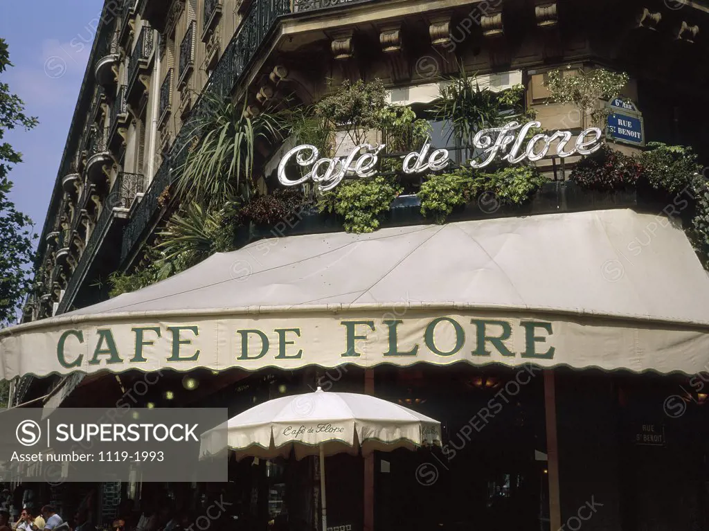 Awning at the entrance of a cafe, Cafe de Flore, Paris, France