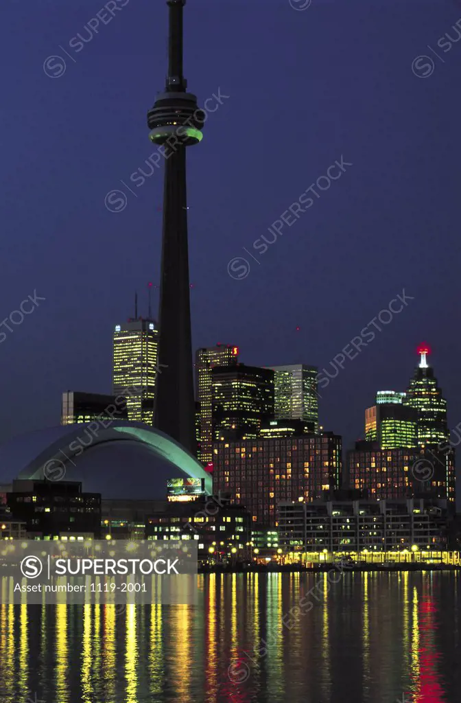 CN Tower lit up at night, Toronto, Ontario, Canada