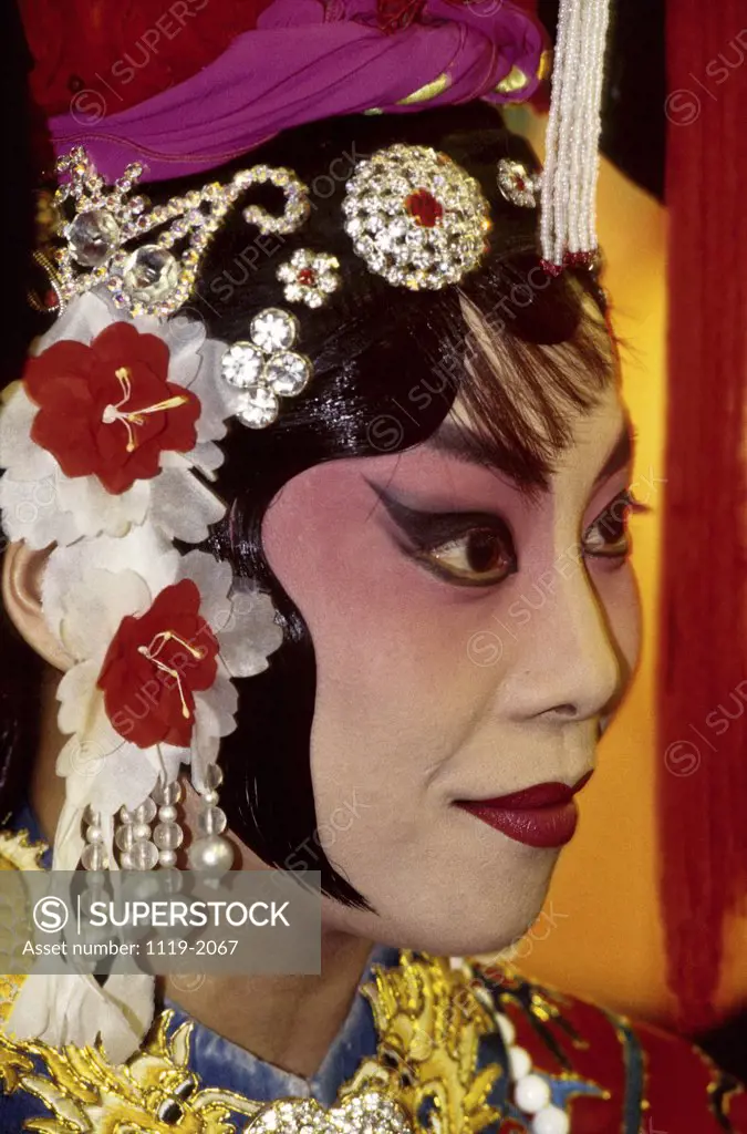 Close-up of an opera artist dressed in a costume, Taipei, Taiwan