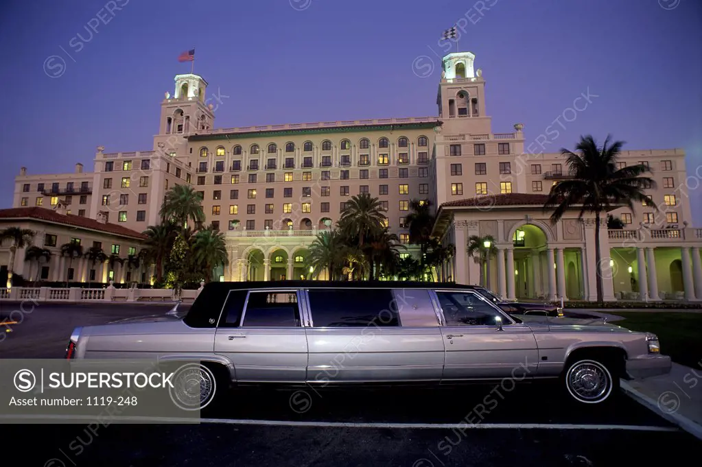 A limousine driving past The Breakers hotel, Palm Beach, Florida, USA