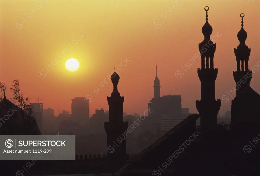 Silhouette of a mosque at sunset, Sultan Hassan Mosque, Cairo, Egypt