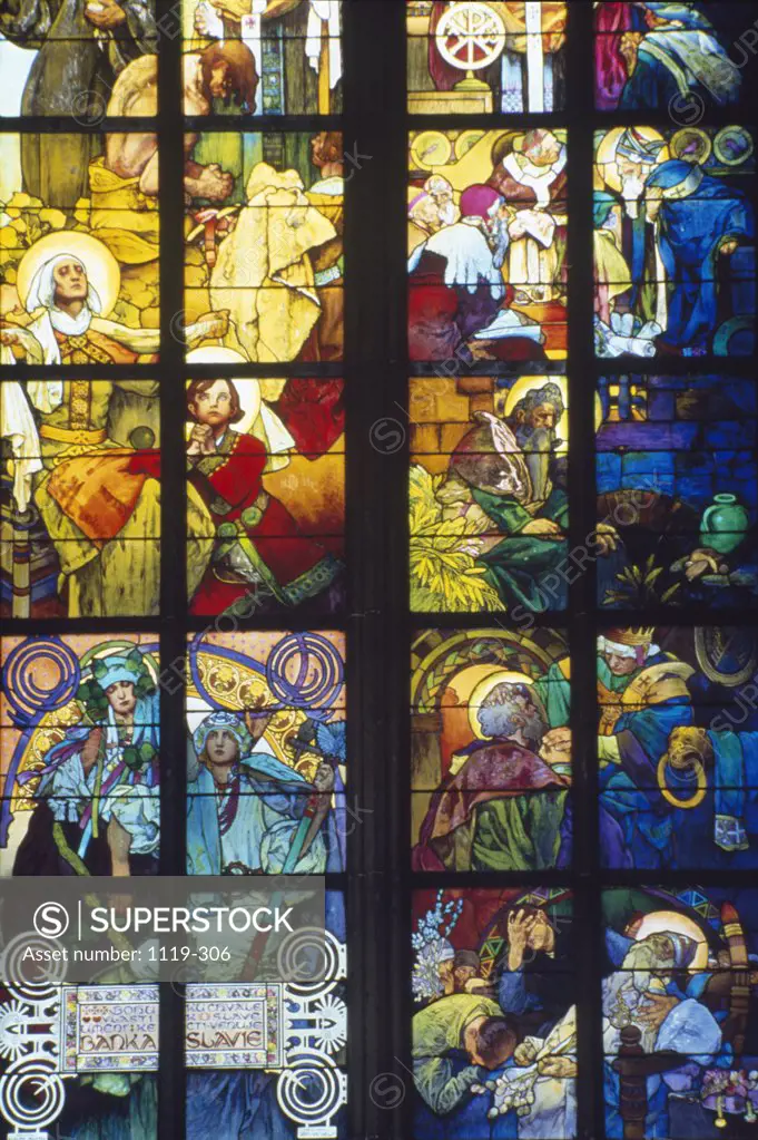 Stained Glass Window by Alphonse Mucha,  (1860-1939),  Czech Republic,  Prague,  Saint Vitus Cathedral