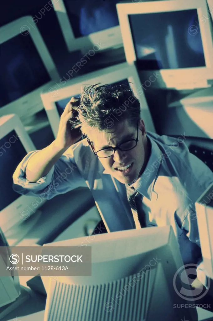 High angle view of a businessman in an office