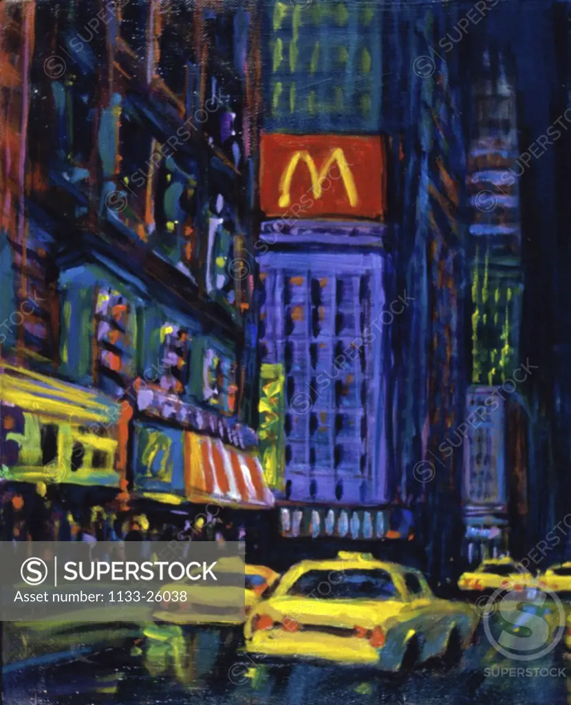 Racing Taxis At Night, New York City  Patti Mollica (20th C./American) 