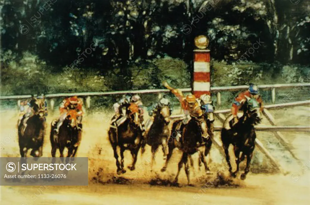 Horse Race  1981 Patti Mollica (20th C. American) Oil Private Collection