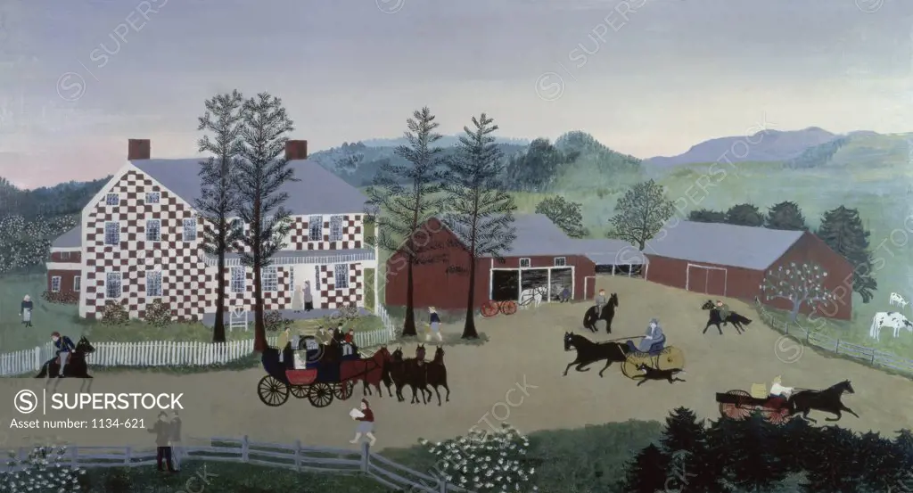 The Old Checkered House by Grandma Moses, 1944, 1860-1961, USA, Florida, West Palm Beach, Chisholm Gallery