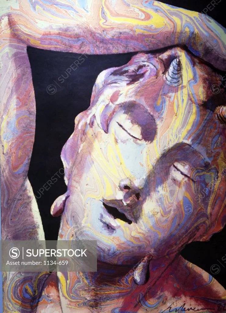 Sleeping Satyr by Harold Stevenson, Mixed media, 1982, (born 1929), USA, Florida, West Palm Beach, Chisholm Gallery