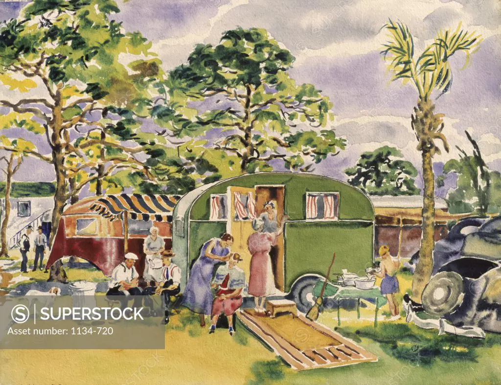 Sarasota II, Trailer Series  c. 1935  Joseph Webster Golinkin (1896-1977 American) Watercolor Chisholm Gallery, West Palm Beach, Florida