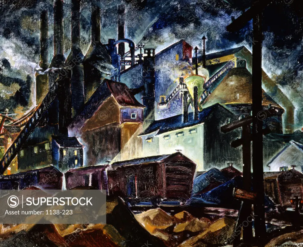 Lime Kiln at Night by Molly Wood Pitz,  1936,  USA,  Pennsylvania,  University Park,  Pennsylvania State University,  College of Earth and Mineral Sciences,  Steidle Collection