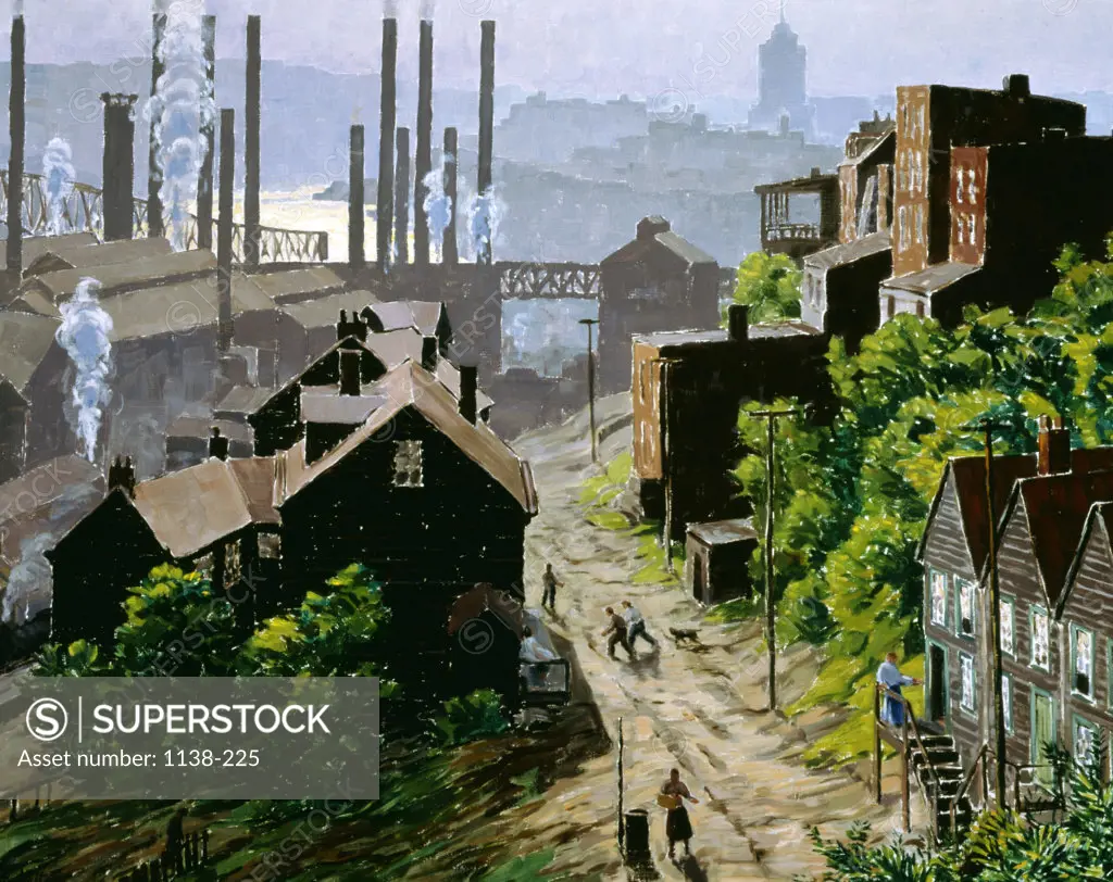 Pittsburgh by Christian J. Walter,  oil on canvas,  (1872-1938),  USA,  Pennsylvania,  University Park,  Pennsylvania State University,  College of Earth and Mineral Sciences,  Steidle Collection