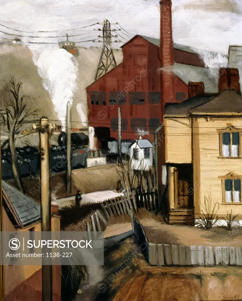 Through a Back Yard by Frances Wright,  oil on canvas,  Circa 1937,  USA,  Pennsylvania,  University Park,  Pennsylvania State University,  College of Earth and Mineral Sciences,  Steidle Collection