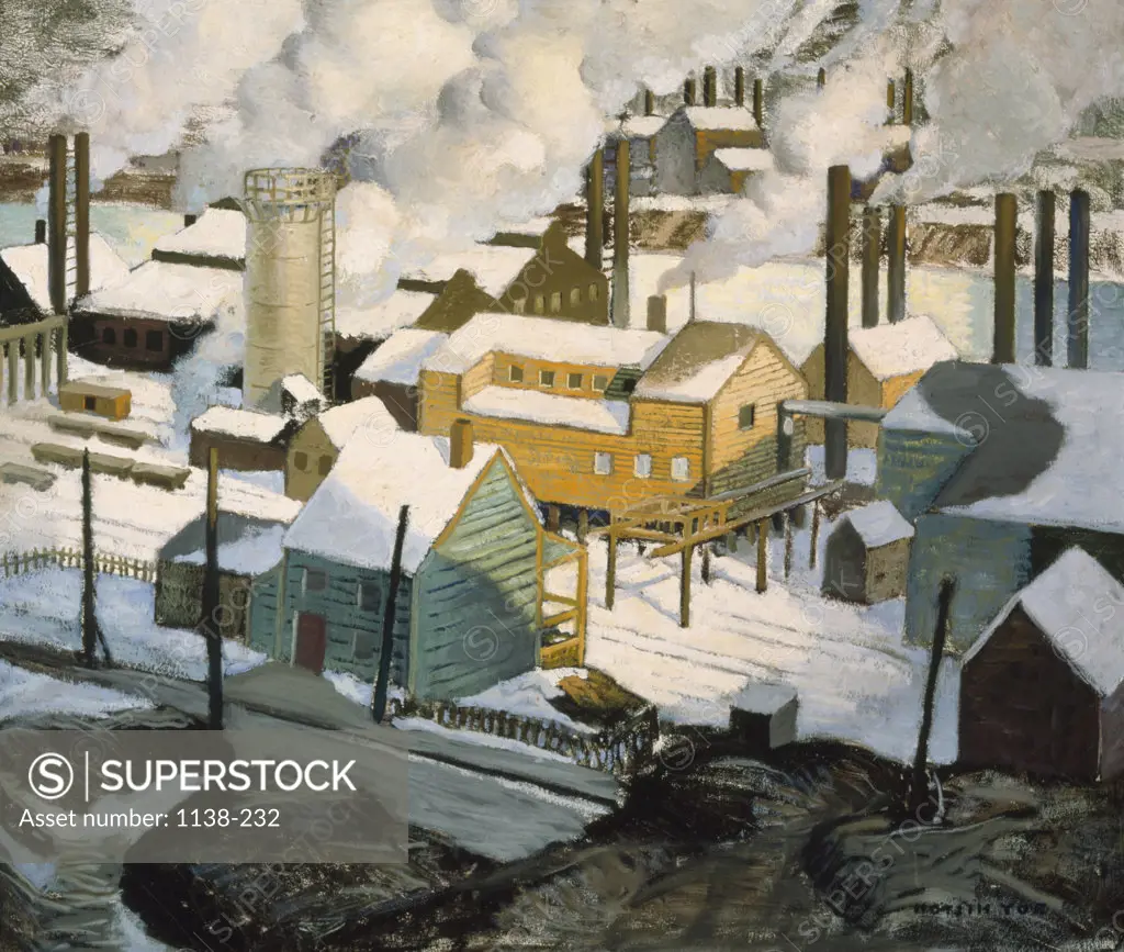 Steel Works in Winter by Roy Hilton,  oil on canvas,  (1891-1963),  USA,  Pennsylvania,  University Park,  Pennsylvania State University,  College of Earth and Mineral Sciences,  Steidle Collection