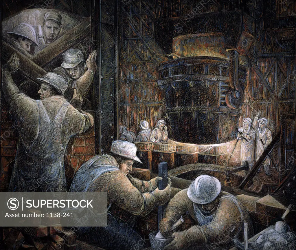 The Role of Refractories in Steel by George Zoretich,  oil on canvas,  1954,  USA,  Pennsylvania,  University Park,  Pennsylvania State University,  College of Earth and Mineral Sciences,  Steidle Collection