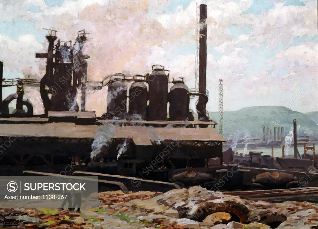 Blast Furnace by Christian J. Walter,  oil on canvas,  (1872-1938),  USA,  Pennsylvania,  Philadelphia,  Pennsylvania State University,  College of Earth and Mineral Sciences,  Steidle Collection
