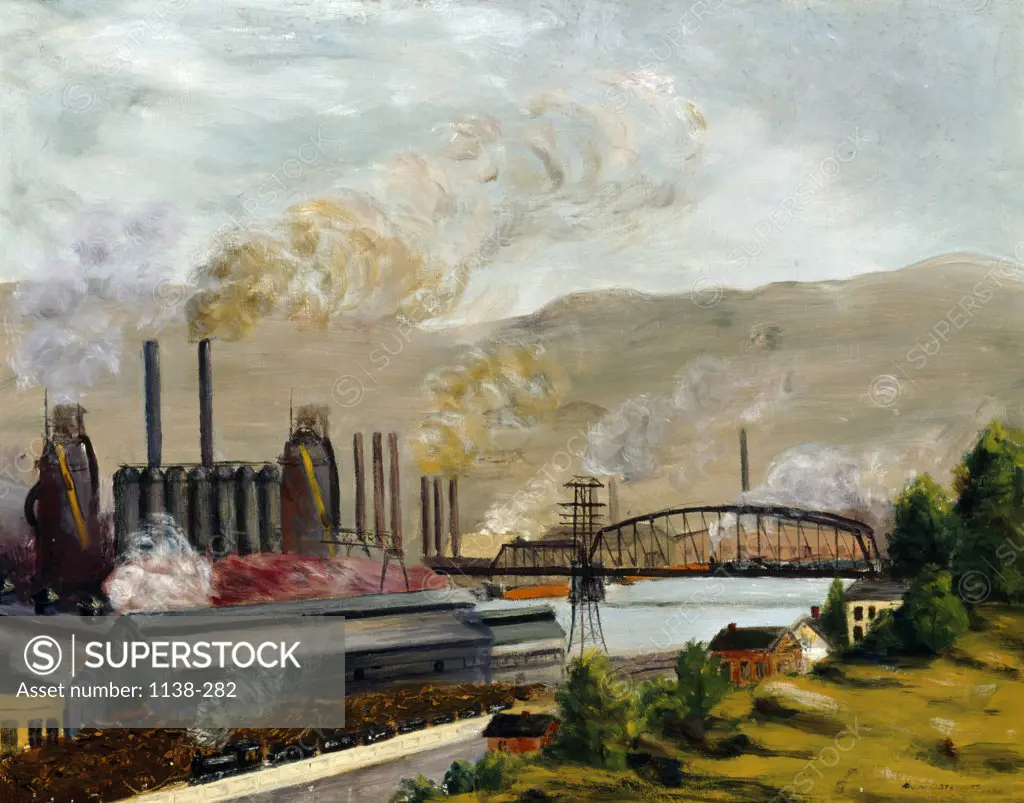 Steel Works by Ralph O. Stewart,  oil on canvas,  USA,  Pennsylvania,  Philadelphia,  Pennsylvania State University,  College of Earth and Mineral Sciences,  Steidle Collection,  1936