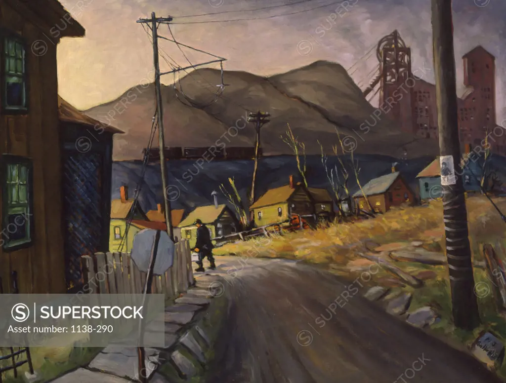 North Scranton,  (Culm Bank) by Michael Gallagher,  oil on canvas,  (b.1945),  USA,  Pennsylvania,  Philadelphia,  Pennsylvania State University,  College of Earth and Mineral Sciences,  Steidle Collection