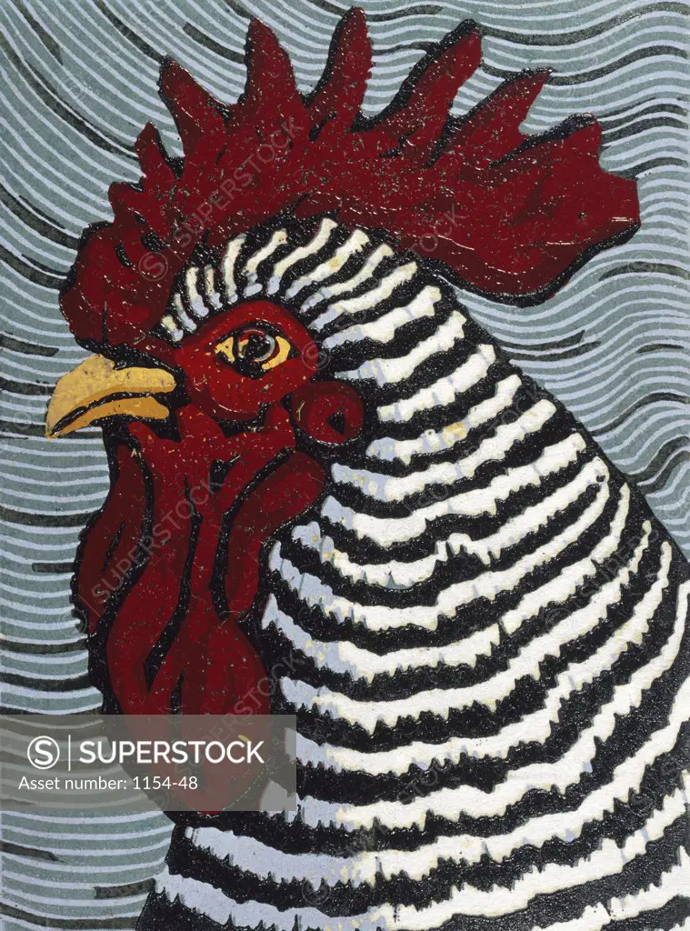 Rooster by Barry Wilson, woodcut Print, (born 1929)