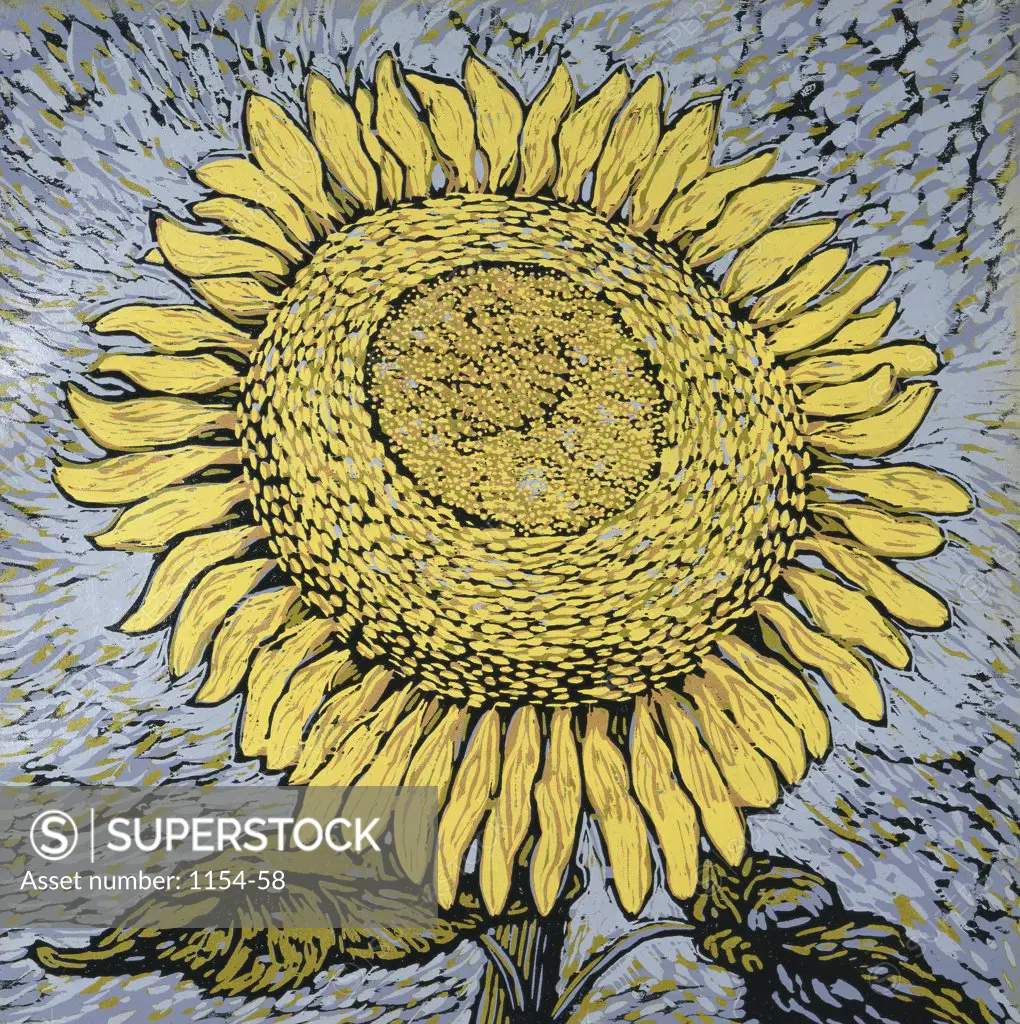 Sunflower Barry Wilson (b. 1961 American)  Woodcut print