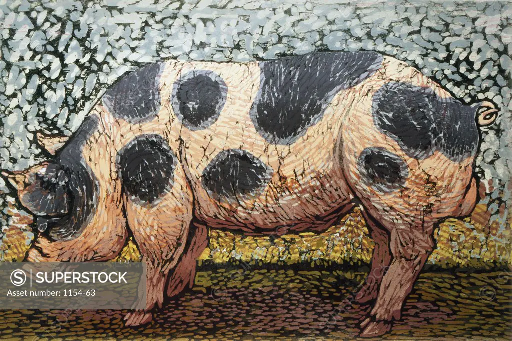 Pig Barry Wilson (b.1961/American) Woodcut print 