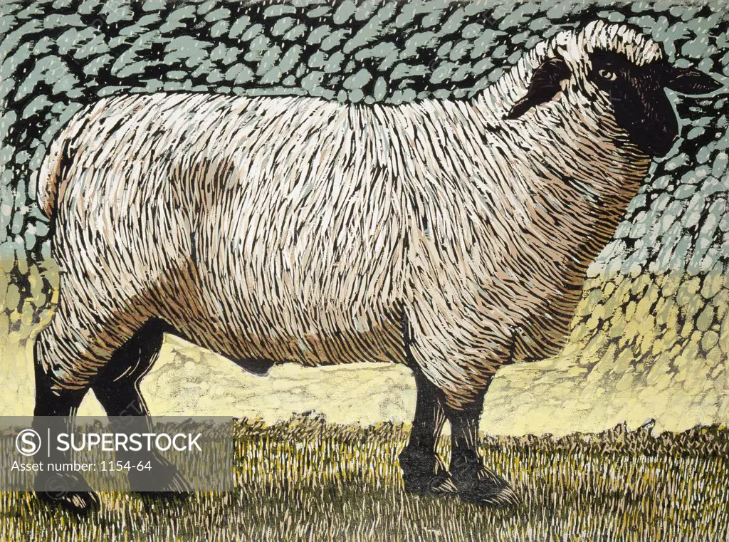 Sheep  Barry Wilson (b.1961/American) Woodblock print 