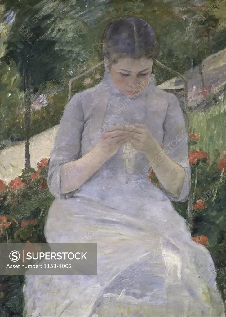 Young Woman Sewing in the Garden  c. 1880-82  Mary Cassatt (1845-1926/American)  Oil on canvas  Musee d'Orsay, Paris 