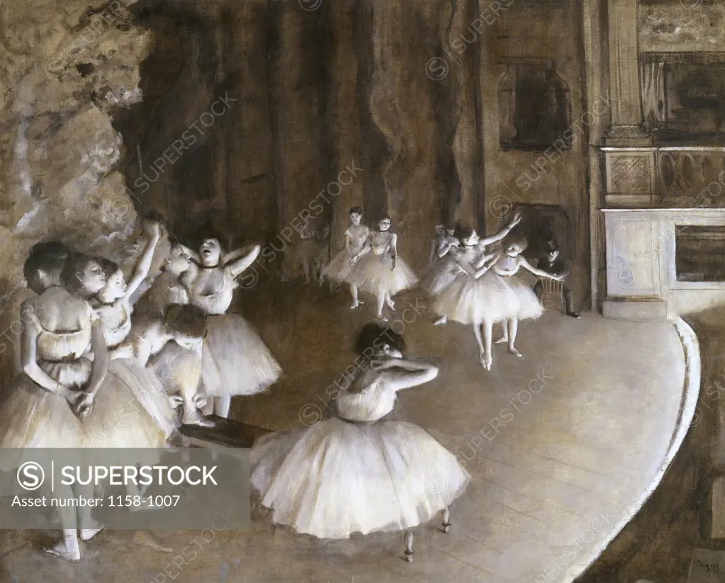 Ballet Rehearsal on the Set  (Reptition d'un Ballet sur la Scene)  1874  Edgar Degas (1834-1917/French)  Musee d'Orsay, Paris 