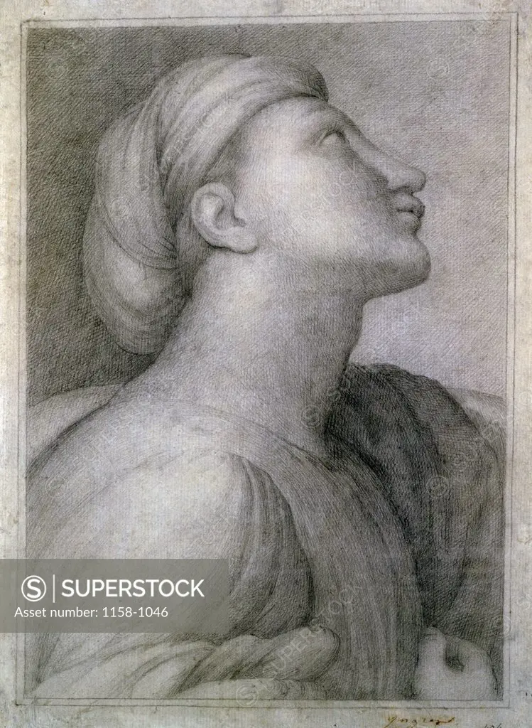 Profile of a Face in the style of Raphael Jean-Auguste-Dominique Ingres 1780-1867 French Musee Des Beaux-Arts Rouen 