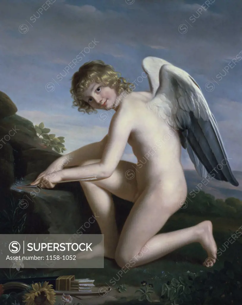 Cupid Sharpening his Arrows  (L'amour Aiguisant ses Fleches)  Jules Joseph Lefebvre (1836-1912/French)  Musee des Beaux-Arts, Rouen   