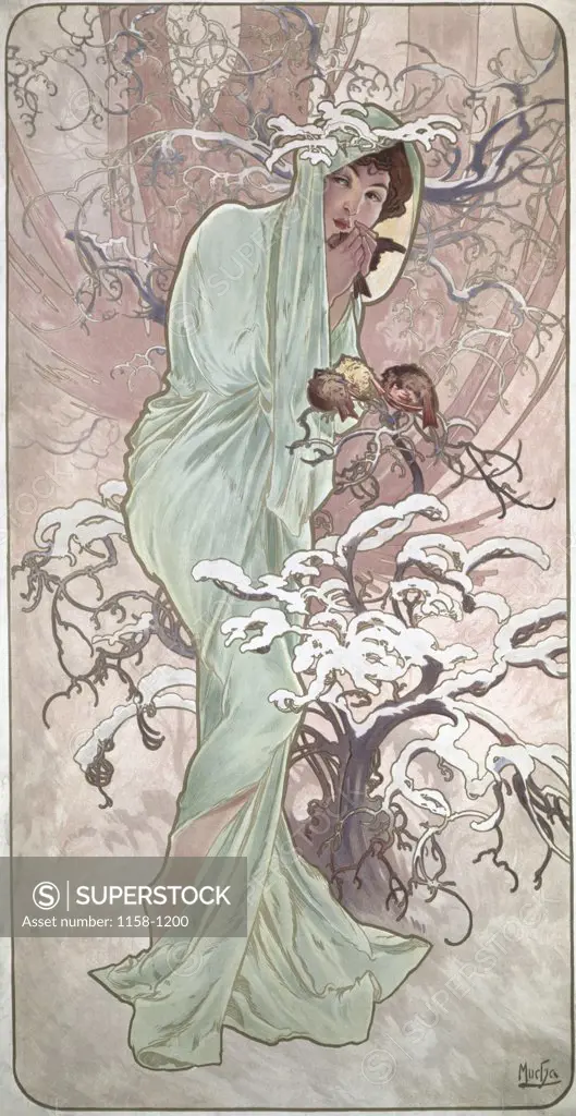 Four Seasons - Winter  c. 1896  Alphonse Marie Mucha (1860-1939/Czech) Bibliotheque Forney     