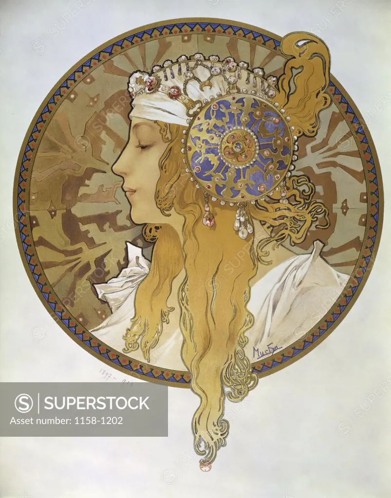 Medallion with a Blonde's Profile  1897  Alphonse Marie Mucha (1860-1939/Czech) Bibliotheque Nationale, Paris     