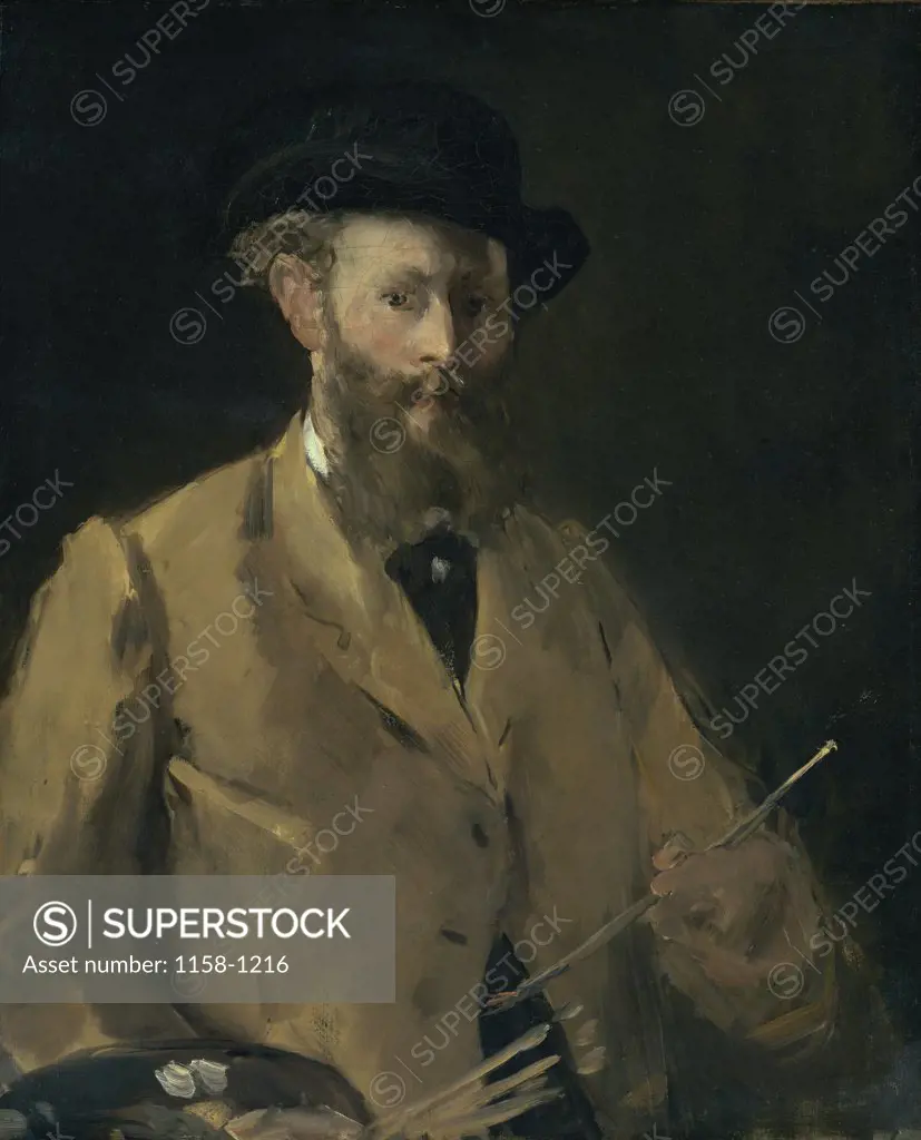 Self Portrait with Palette  ca. 19th Century Edouard Manet (1832-1883 French)  Private Collection, New York